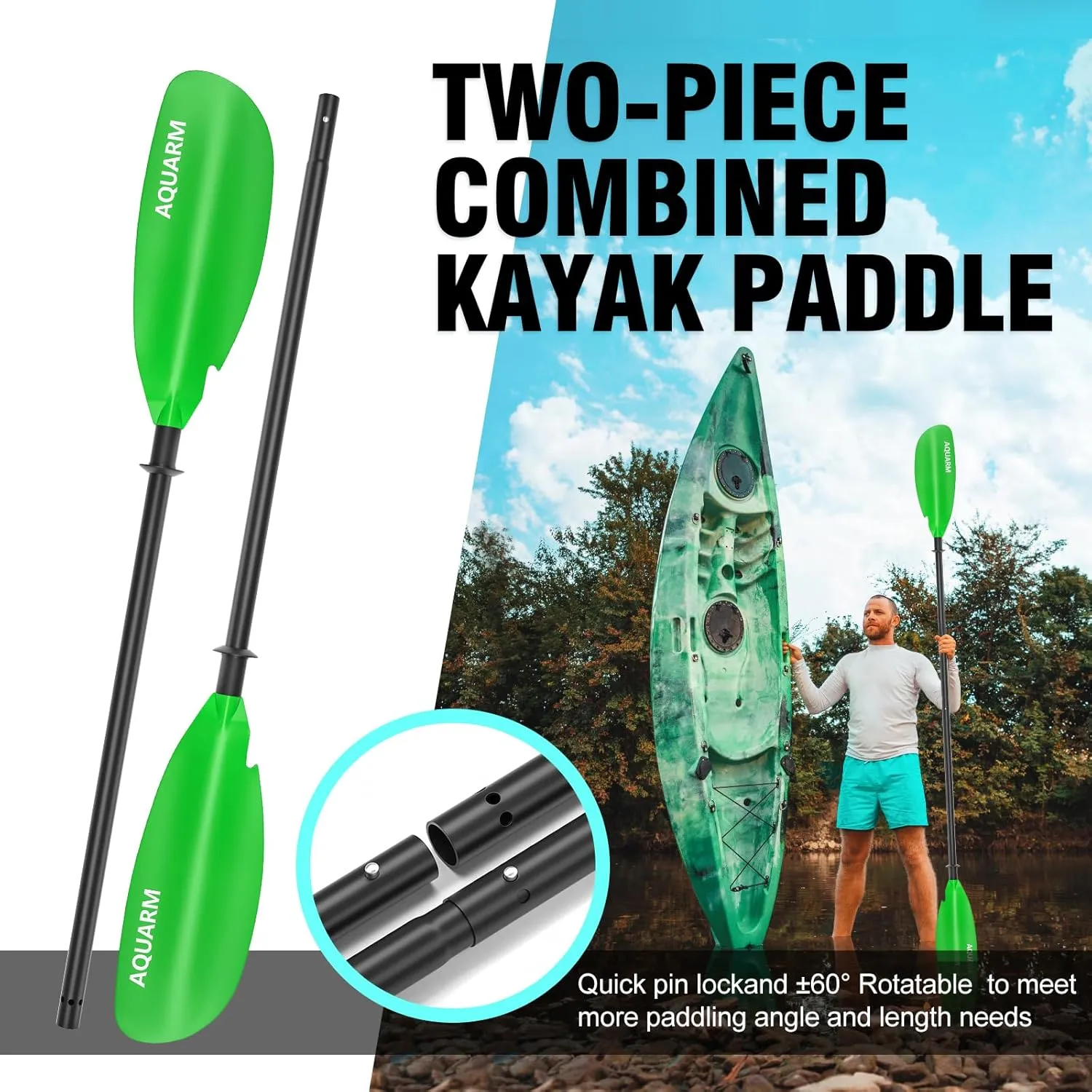Kayak Paddle 231cm/91.3in, Aluminum Shaft with Reinforced Fiberglass Blade, Adjustable Rowing Paddle for Light Kayaks