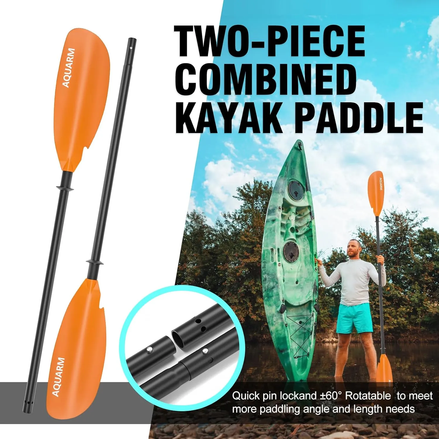 Kayak Paddle 231cm/91.3in, Aluminum Shaft with Reinforced Fiberglass Blade, Adjustable Rowing Paddle for Light Kayaks