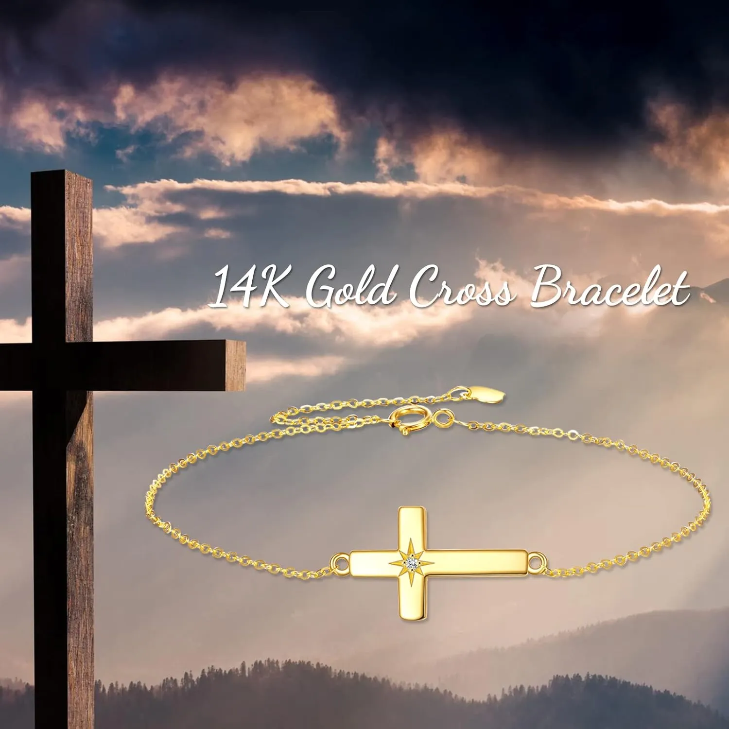 KECHO 14k Solid Gold Cross Bracelets for Women Pearl Bracelets Religious Cross Adjustable Link Chain Cross Jewelry Mothers Day Birthday Gifts for Women Mom Friends