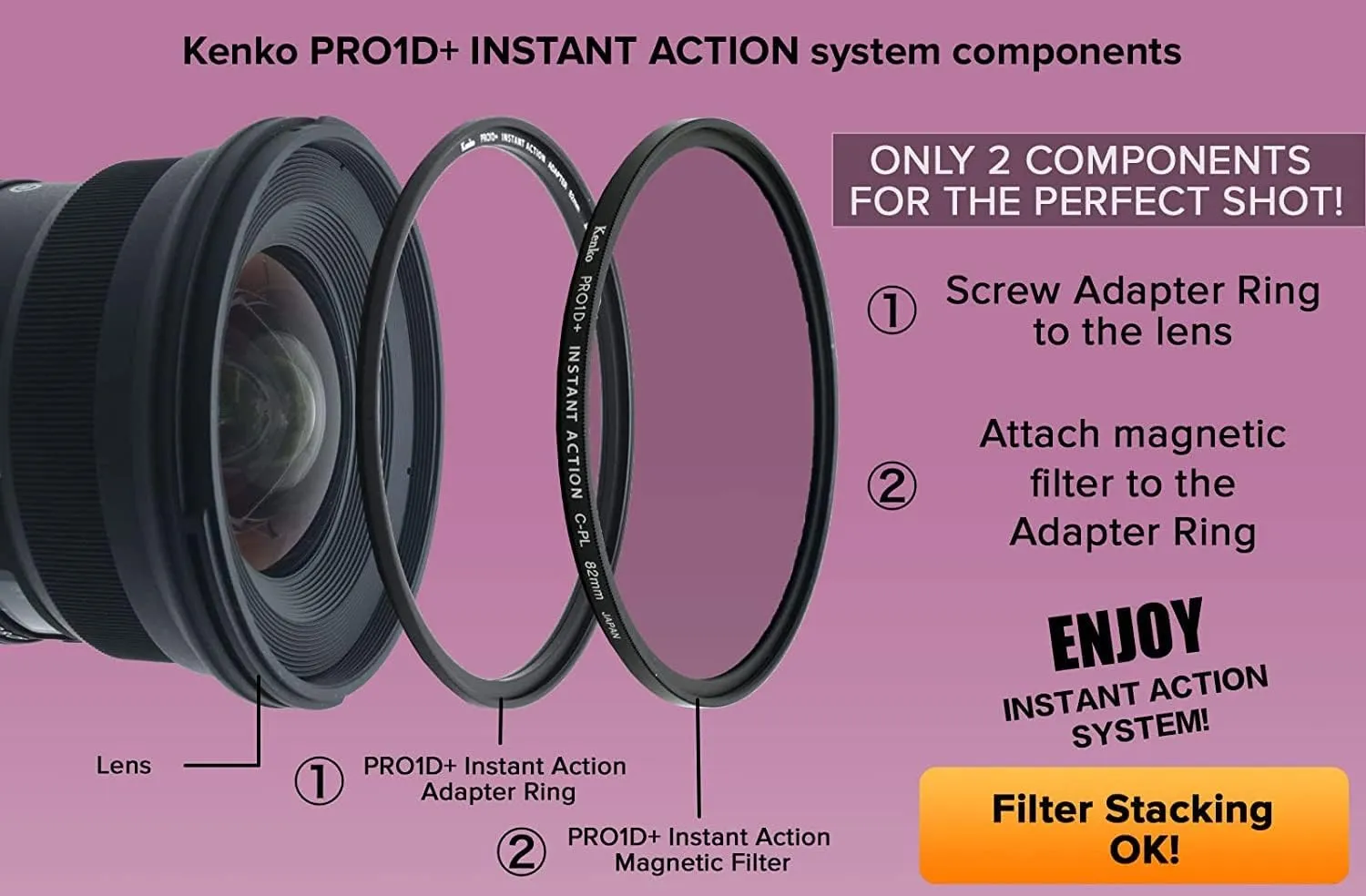 Kenko Polarizing Filter PRO1D  Instant Action C-PL Set φ49mm, Magnetic Filter, Multi-Coated, Slim Frame Design, Magnetic Adapter Ring Included