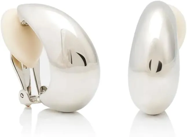 Kenneth Jay Lane Polished Silver Hoop Clip Earrings