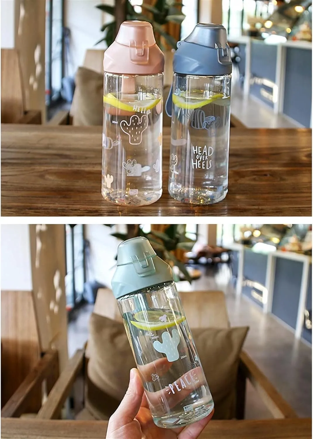kettles Cute Sport Bottle for Students with Sealed Lid,Portable Clear Water Bottle,Protective Spout Cover,Large Cups for Students canteen(D)