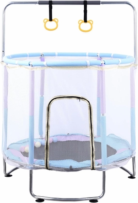 Kid Indoor Trampoline - Adjustable Height Fitness Trampoline - Bouncing Bed with Enclosure, Swing, Basketball Hoop for Indoor Outdoor Backyard