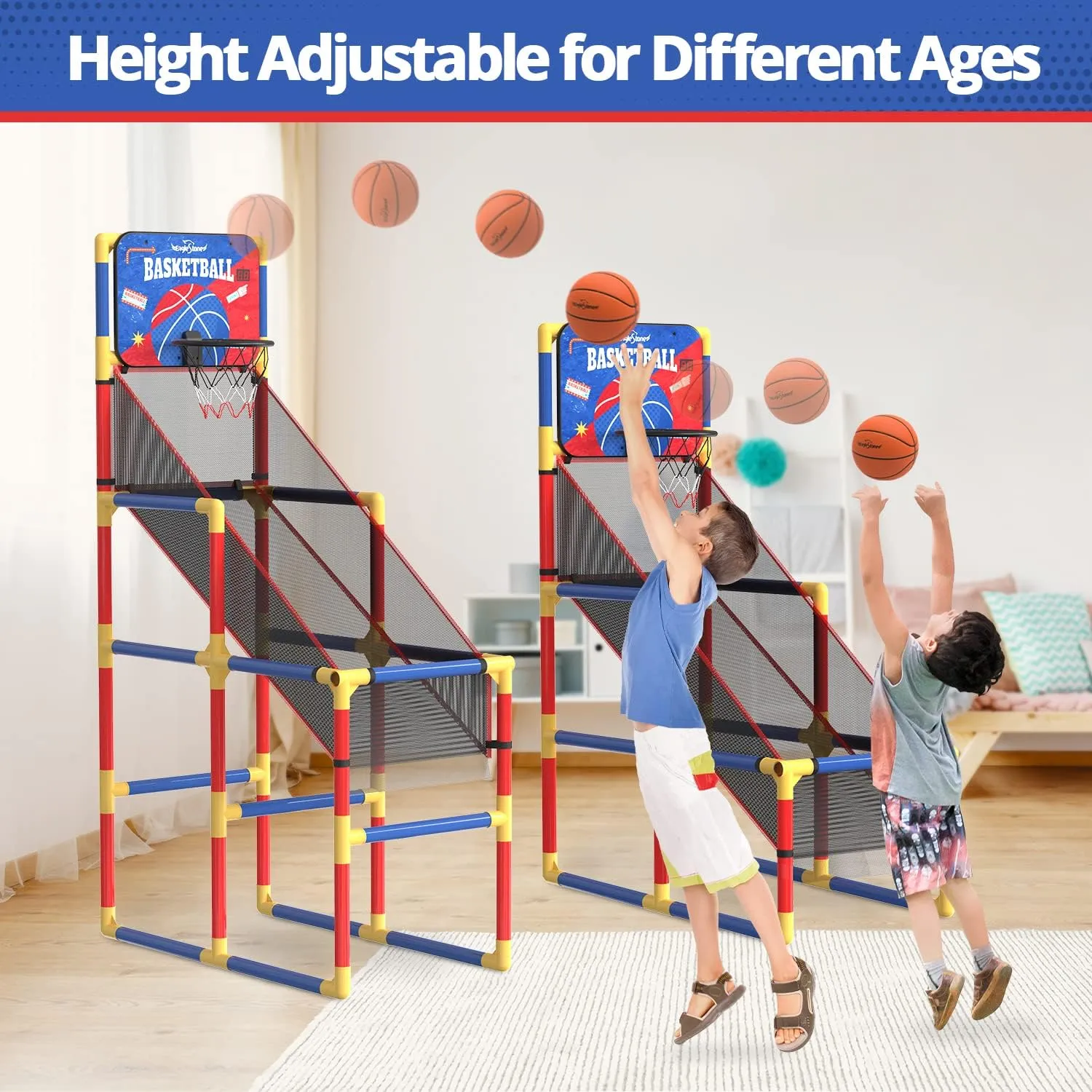 Kids Arcade Basketball Game with Electronic Scoreboard and Cheer Sounds, Indoor Outdoor Basketball Hoop with 4 Balls, Game Toy Gift for Ages 3-12 Boys and Girls