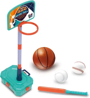 Kids Basketball Hoop and T Ball Set for Toddler 3-5, 4 in 1 Height Adjustable - Toddler Basketball Hoop Indoor Toy for Kids Outdoor Basketball Goal, Portable Sport Toy Gifts for Boy Age 3 4 5