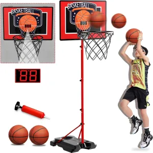 Kids Basketball Hoop with Stand Adjustable Height 5.1ft-7ft 2-in-1 Toddler Basketball Hoop for Boys Girls Age 4 5 6 7 8 9 10 11 12 Mini Portable Basketball Goals for Indoor Outdoor Sport Game