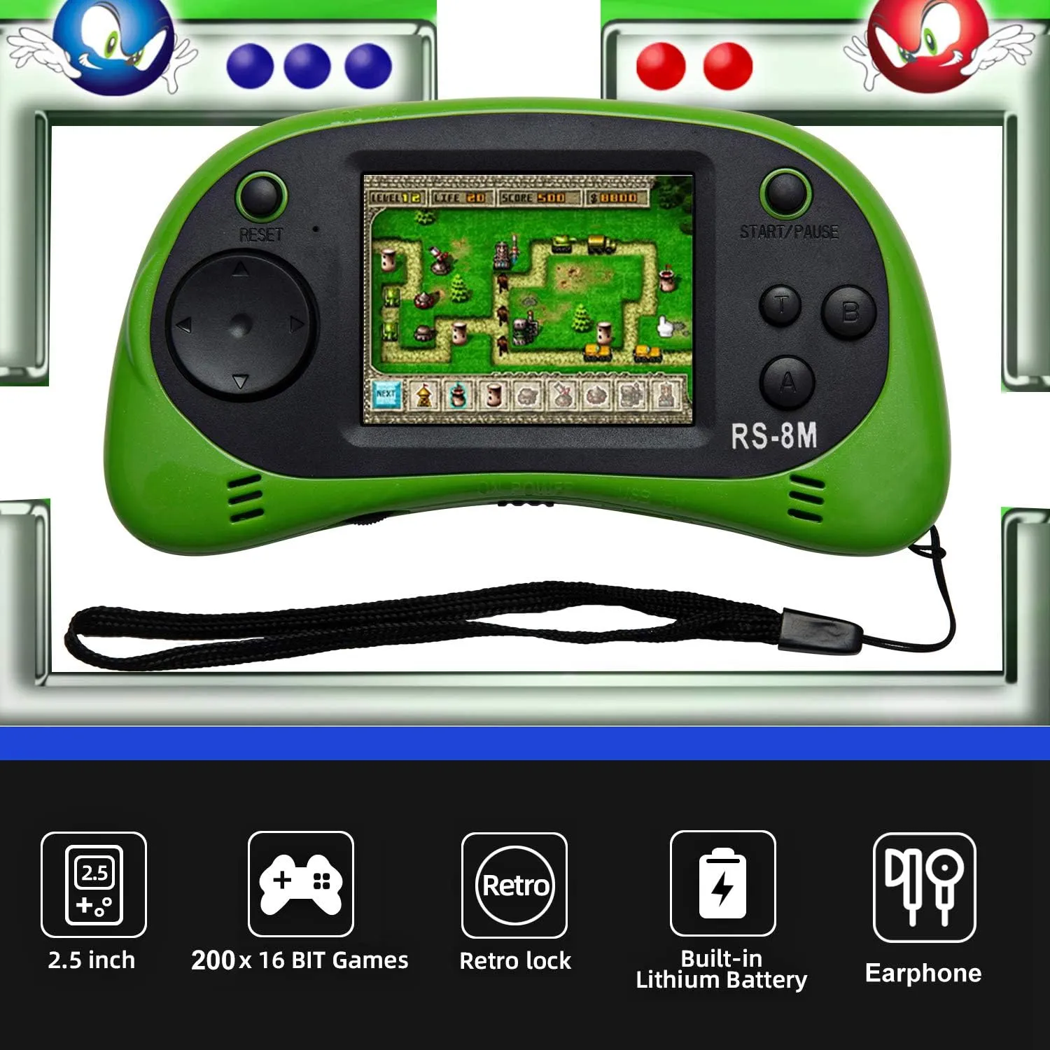 Kids Handheld Game Portable Video Game Player with 200 Games 16 Bit 2.5 Inch Screen Mini Retro Electronic Game Machine for Boys Girls (Green)