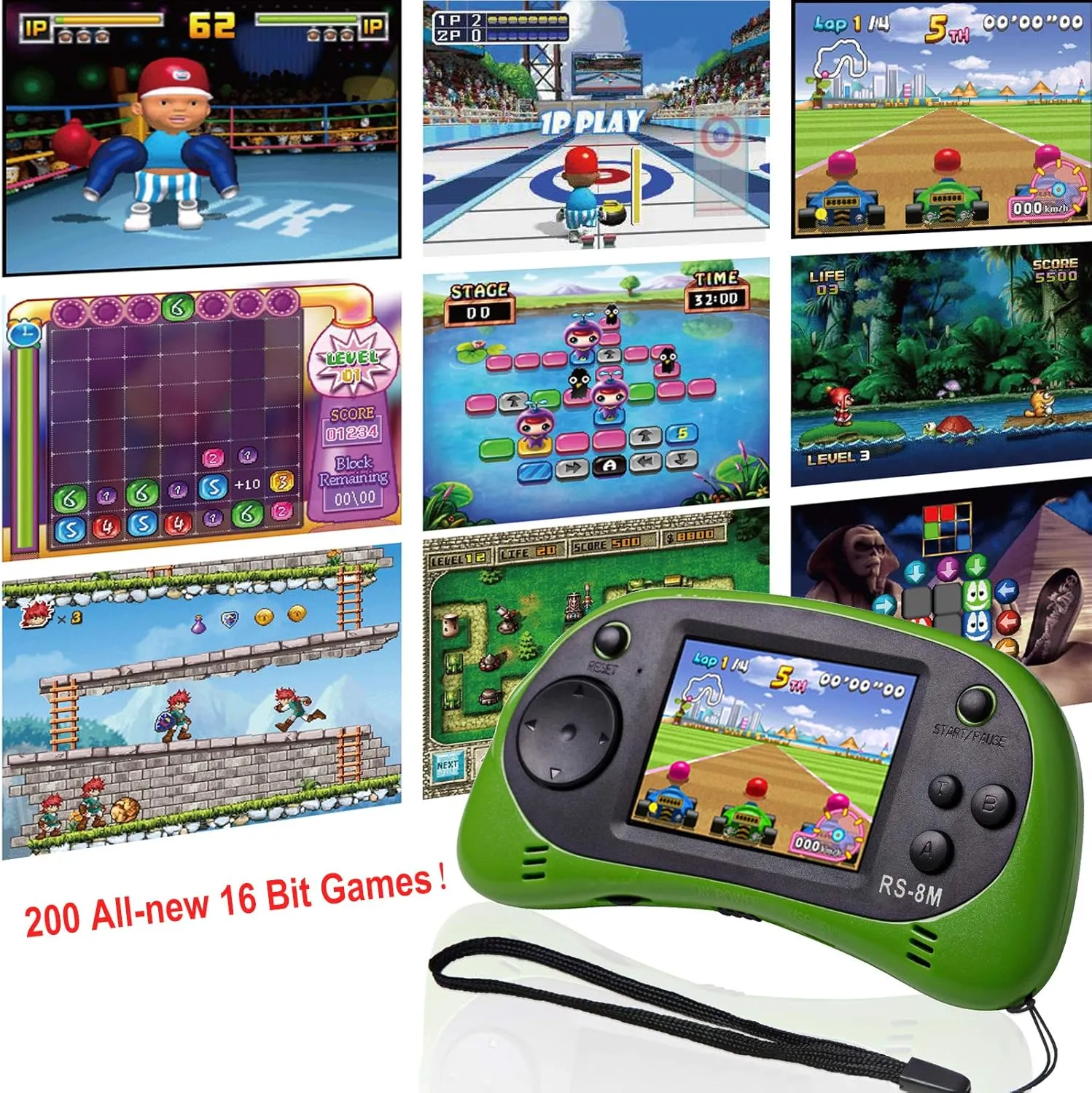 Kids Handheld Game Portable Video Game Player with 200 Games 16 Bit 2.5 Inch Screen Mini Retro Electronic Game Machine for Boys Girls (Green)