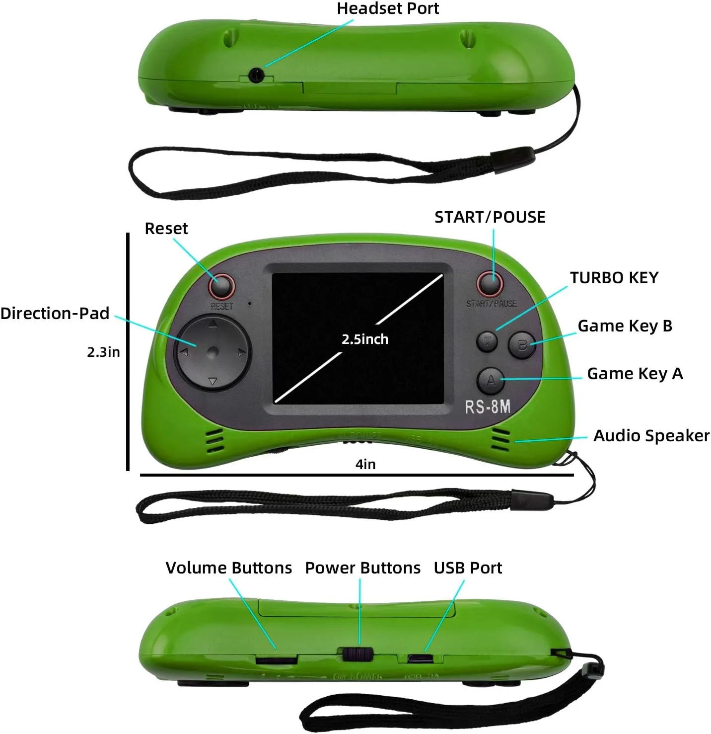 Kids Handheld Game Portable Video Game Player with 200 Games 16 Bit 2.5 Inch Screen Mini Retro Electronic Game Machine for Boys Girls (Green)