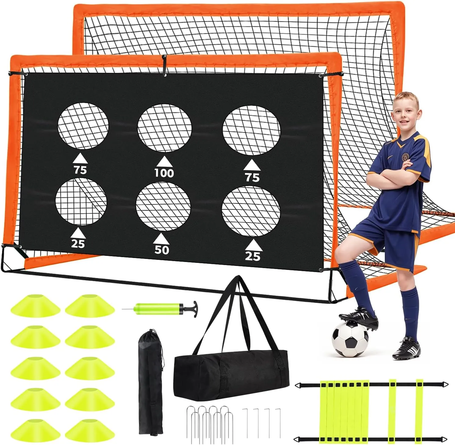 Kids Soccer Goals for Backyard Set of 2-6x4 ft Portable Pop Up Soccer Nets Training Equipment with Soccer Ball, Ladder, Cones, Ideal Birthday for Kids,Baseball & Softball Batting Cages