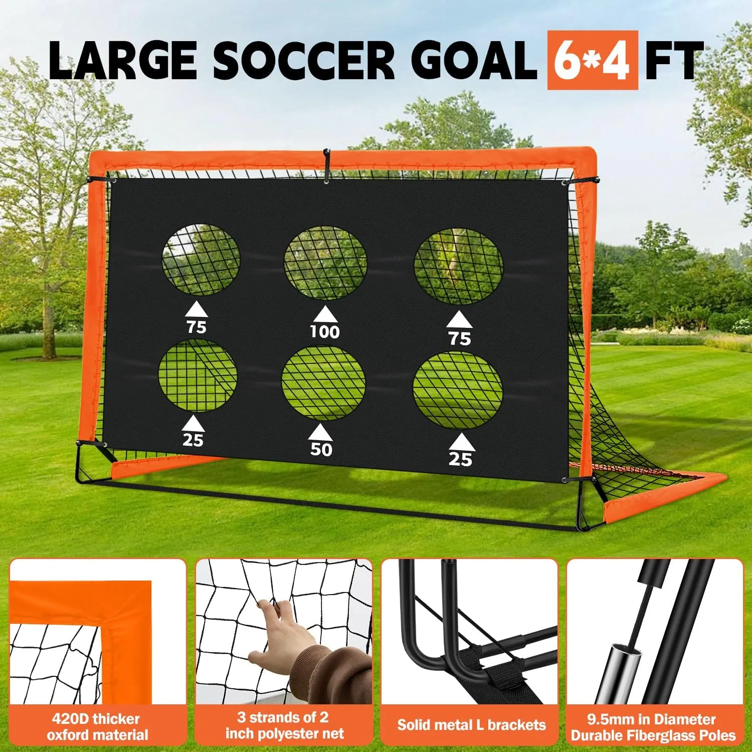 Kids Soccer Goals for Backyard Set of 2-6x4 ft Portable Pop Up Soccer Nets Training Equipment with Soccer Ball, Ladder, Cones, Ideal Birthday for Kids,Baseball & Softball Batting Cages
