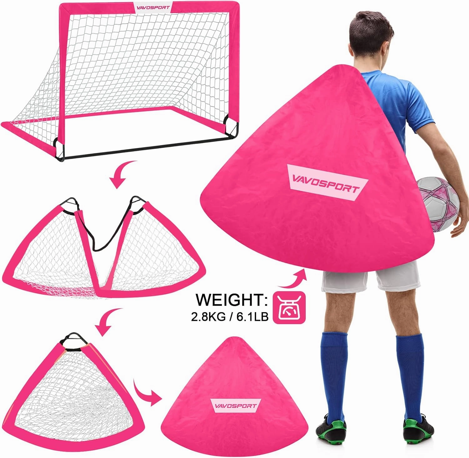 Kids Soccer Goals for Backyard Set - 2 of 4' x 3' Portable Soccer Goal Training Equipment, Pop Up Toddler Soccer Net with Soccer Ball, Soccer Set for Kids and Youth Games, Sports
