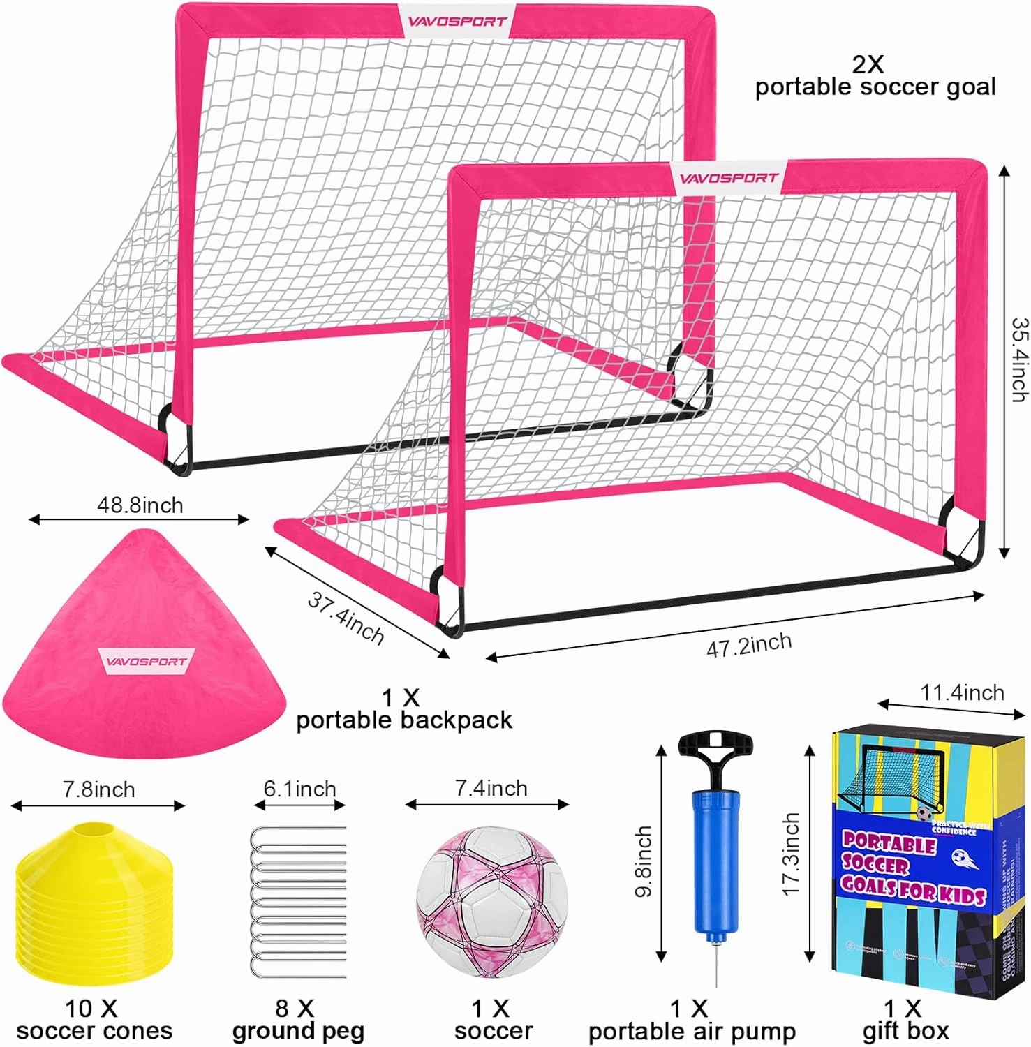 Kids Soccer Goals for Backyard Set - 2 of 4' x 3' Portable Soccer Goal Training Equipment, Pop Up Toddler Soccer Net with Soccer Ball, Soccer Set for Kids and Youth Games, Sports