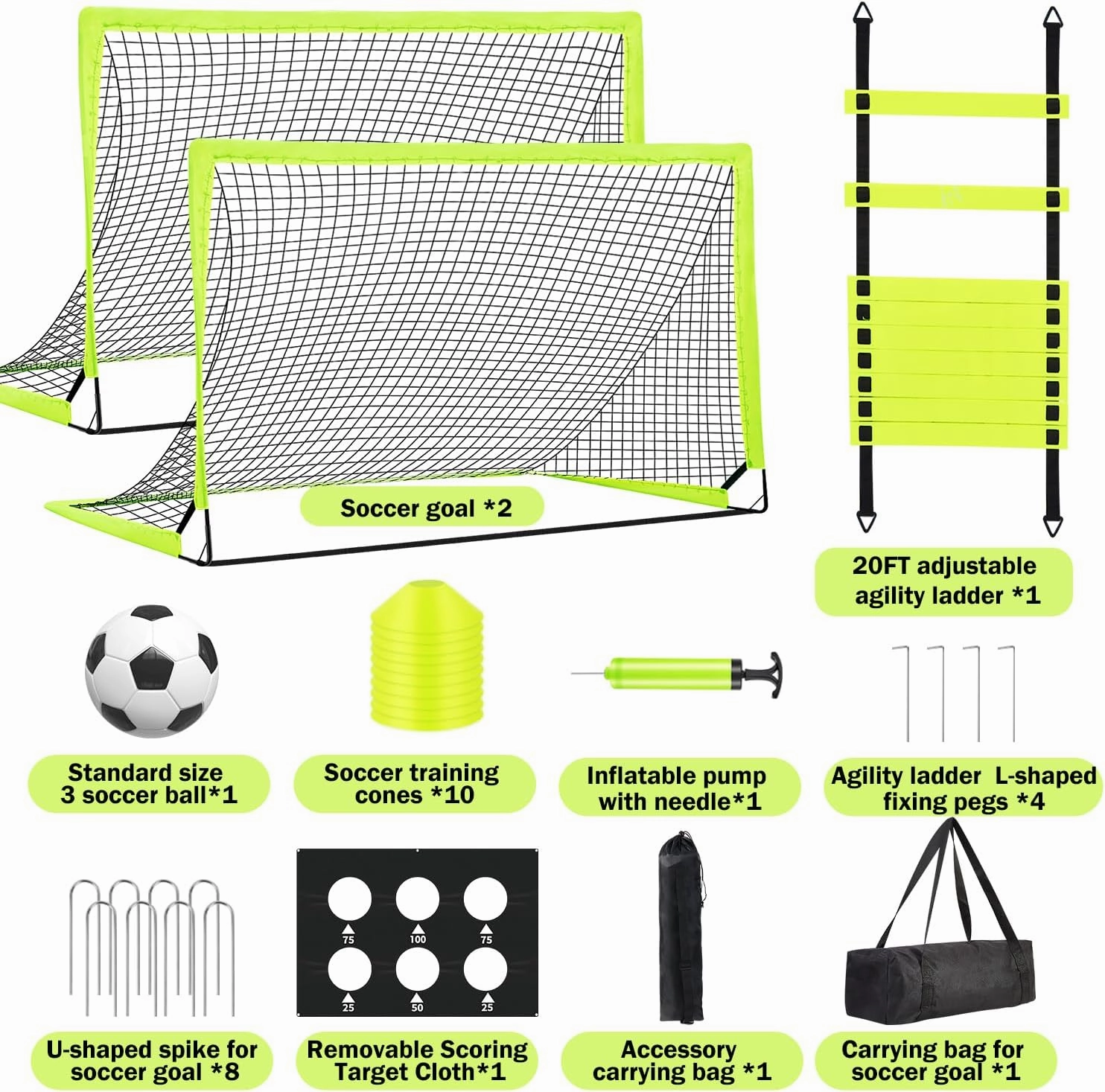 Kids Soccer Goals for Backyard Set of 2-6x4 ft Portable Pop Up Soccer Nets Training Equipment with Soccer Ball, Ladder, Cones, Ideal Birthday for Kids,Baseball & Softball Batting Cages