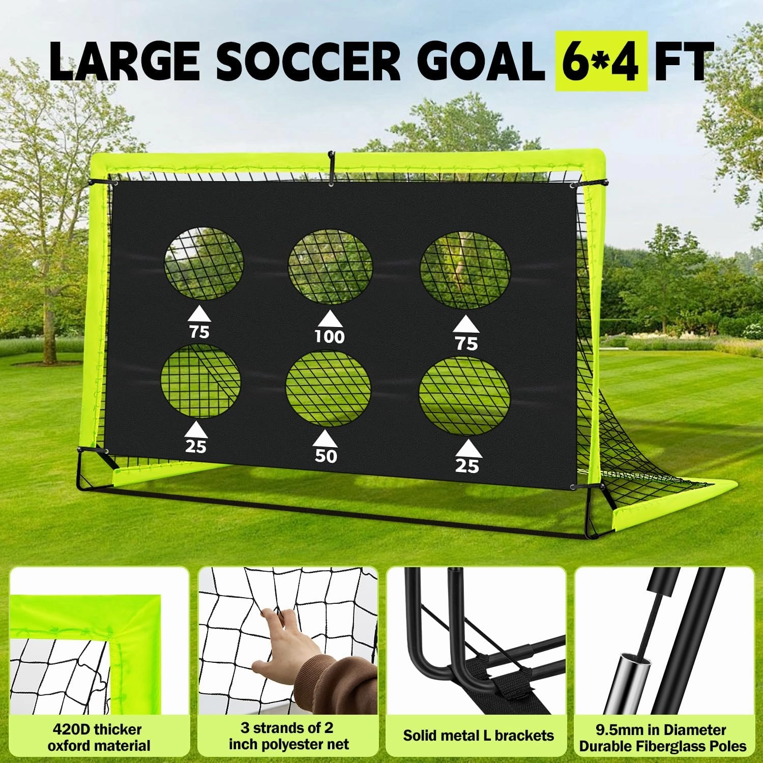 Kids Soccer Goals for Backyard Set of 2-6x4 ft Portable Pop Up Soccer Nets Training Equipment with Soccer Ball, Ladder, Cones, Ideal Birthday for Kids,Baseball & Softball Batting Cages