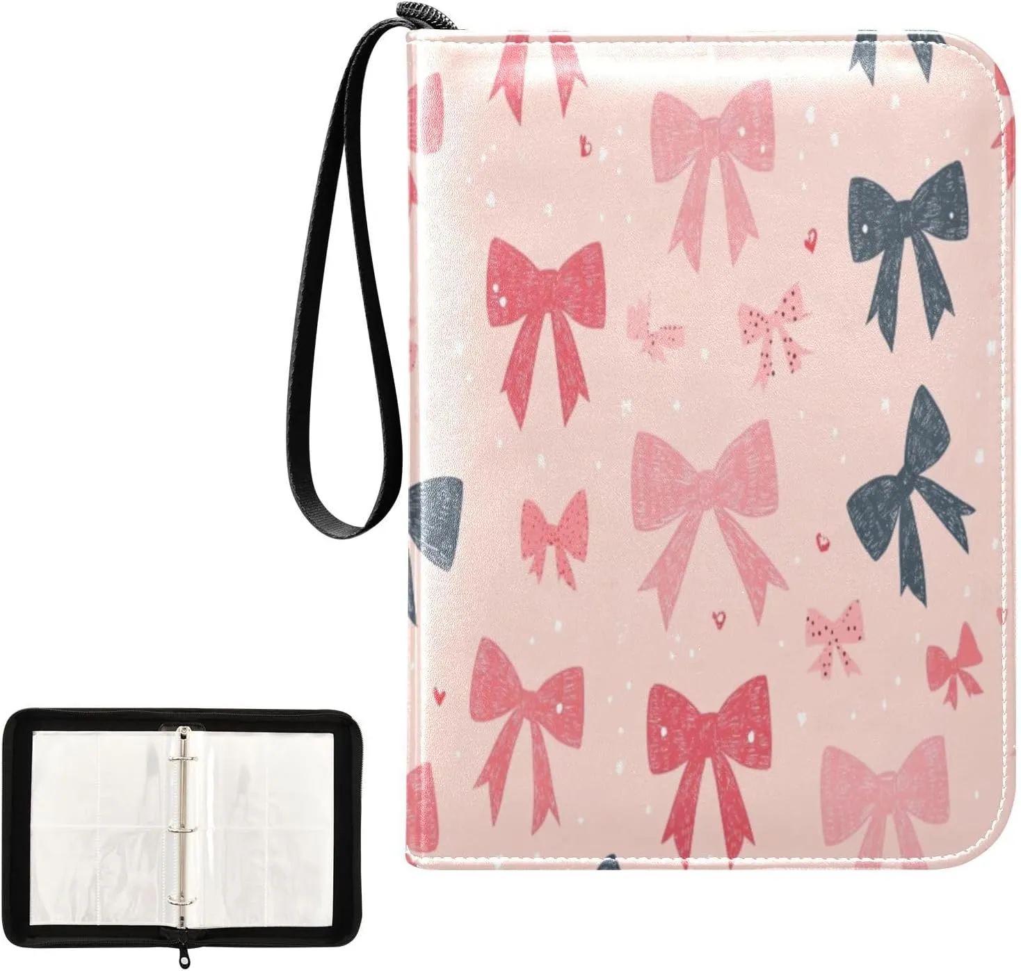 Kigai Colorful Bows Card Binder 4-Pocket Trading Card Binder Game Card Collection Binder Album Holder with 50 Removable Sleeves Up to 400 Sports Cards