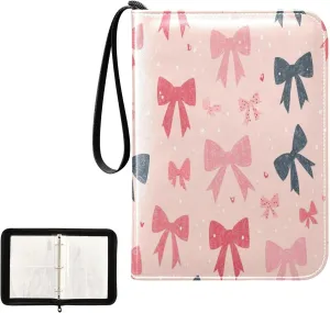 Kigai Colorful Bows Card Binder 4-Pocket Trading Card Binder Game Card Collection Binder Album Holder with 50 Removable Sleeves Up to 400 Sports Cards