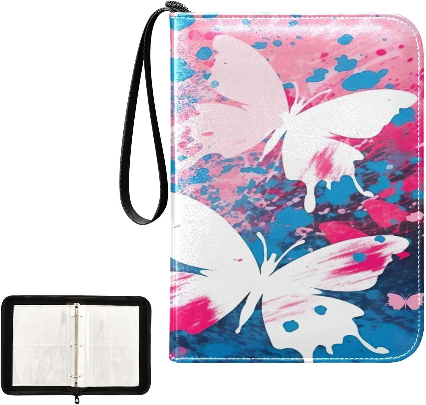 Kigai Colorful Butterfly Card Binder 4-Pocket Trading Card Binder Game Card Collection Binder Album Holder with 50 Removable Sleeves Up to 400 Sports Cards