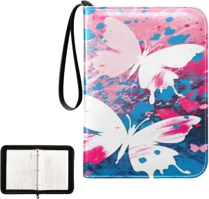Kigai Colorful Butterfly Card Binder 4-Pocket Trading Card Binder Game Card Collection Binder Album Holder with 50 Removable Sleeves Up to 400 Sports Cards