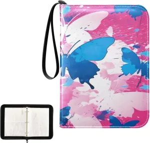 Kigai Colorful Butterfly Card Binder 4-Pocket Trading Card Binder Game Card Collection Binder Album Holder with 50 Removable Sleeves Up to 400 Sports Cards