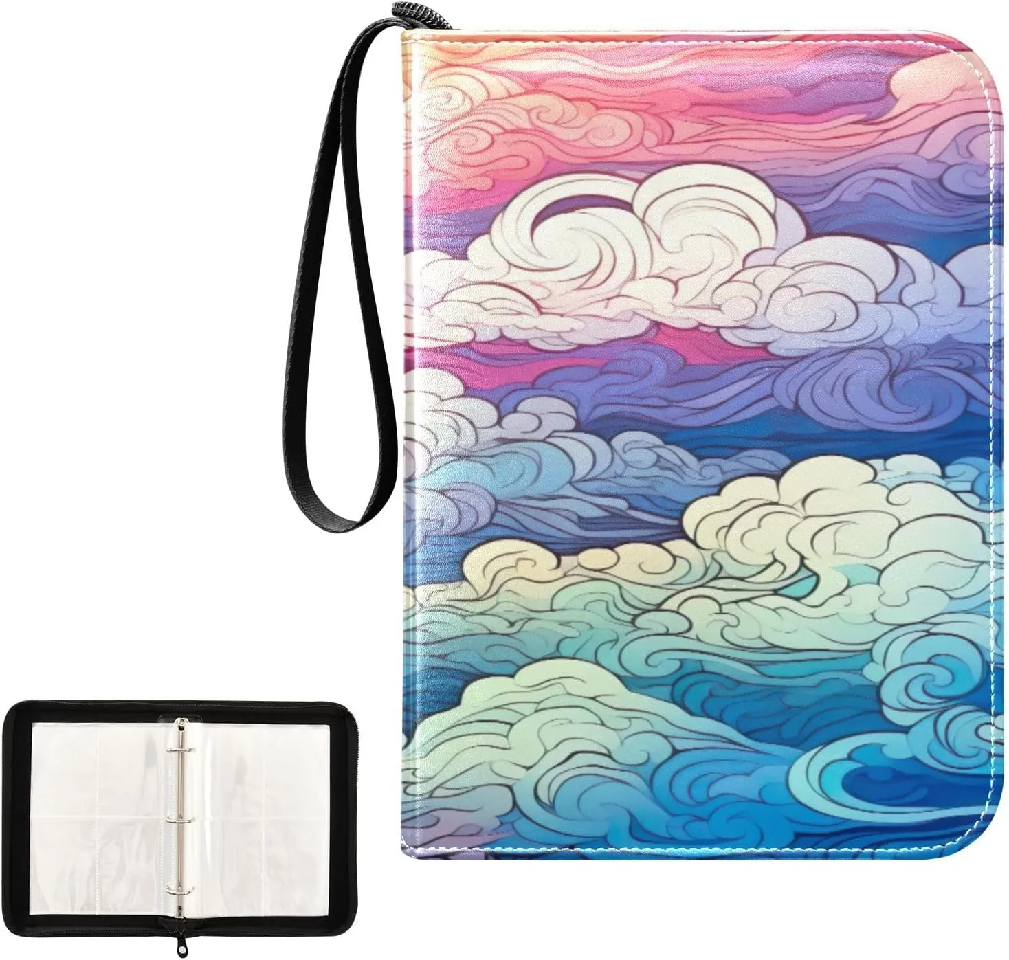 Kigai Colorful Clouds Card Binder 4-Pocket Trading Card Binder Game Card Collection Binder Album Holder with 50 Removable Sleeves Up to 400 Sports Cards