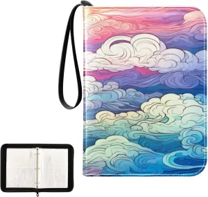 Kigai Colorful Clouds Card Binder 4-Pocket Trading Card Binder Game Card Collection Binder Album Holder with 50 Removable Sleeves Up to 400 Sports Cards