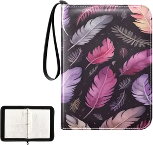 Kigai Colorful Feather Card Binder 4-Pocket Trading Card Binder Game Card Collection Binder Album Holder with 50 Removable Sleeves Up to 400 Sports Cards