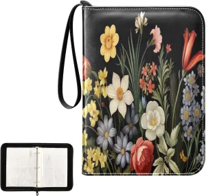 Kigai Colorful Flower Card Binder 4-Pocket Trading Card Binder Game Card Collection Binder Album Holder with 50 Removable Sleeves Up to 400 Sports Cards