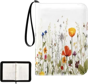 Kigai Colorful Flower Card Binder 4-Pocket Trading Card Binder Game Card Collection Binder Album Holder with 50 Removable Sleeves Up to 400 Sports Cards