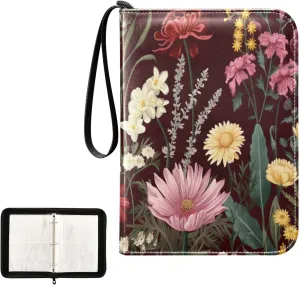 Kigai Colorful Flower Card Binder 4-Pocket Trading Card Binder Game Card Collection Binder Album Holder with 50 Removable Sleeves Up to 400 Sports Cards