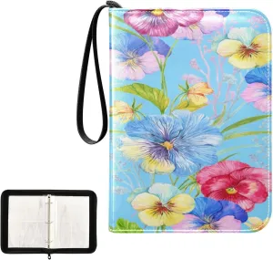 Kigai Colorful Flowers Card Binder 4-Pocket Trading Card Binder Game Card Collection Binder Album Holder with 50 Removable Sleeves Up to 400 Sports Cards