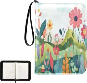 Kigai Colorful Flowers Card Binder 4-Pocket Trading Card Binder Game Card Collection Binder Album Holder with 50 Removable Sleeves Up to 400 Sports Cards