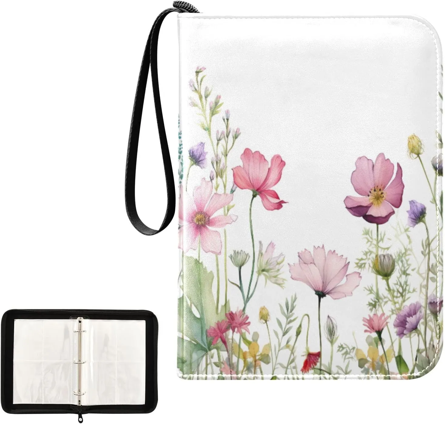 Kigai Colorful Flowers Card Binder 4-Pocket Trading Card Binder Game Card Collection Binder Album Holder with 50 Removable Sleeves Up to 400 Sports Cards