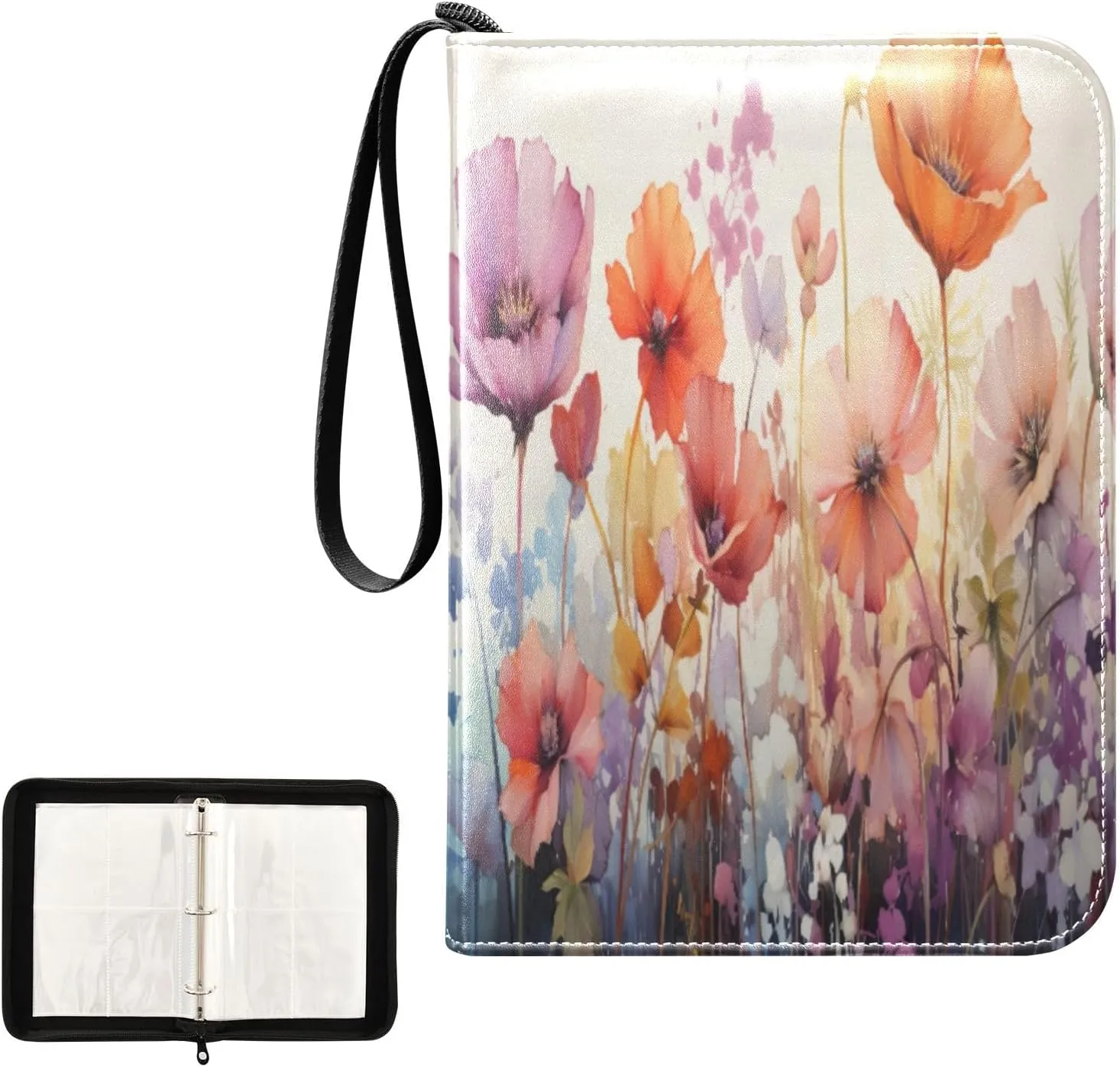 Kigai Colorful Flowers Card Binder 4-Pocket Trading Card Binder Game Card Collection Binder Album Holder with 50 Removable Sleeves Up to 400 Sports Cards