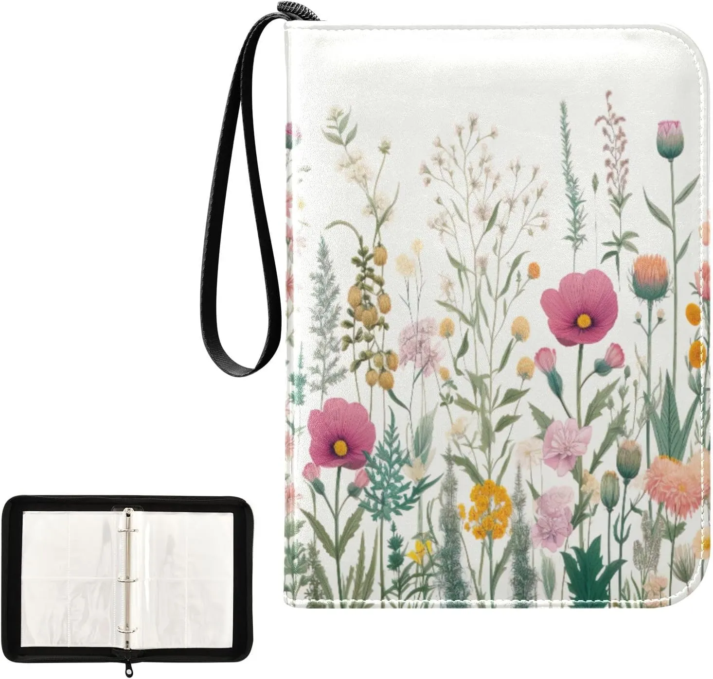Kigai Colorful Flowers Card Binder 4-Pocket Trading Card Binder Game Card Collection Binder Album Holder with 50 Removable Sleeves Up to 400 Sports Cards