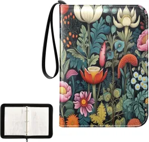 Kigai Colorful Flowers Card Binder 4-Pocket Trading Card Binder Game Card Collection Binder Album Holder with 50 Removable Sleeves Up to 400 Sports Cards
