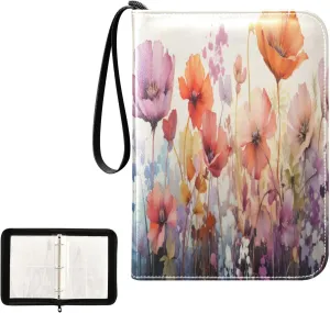 Kigai Colorful Flowers Card Binder 4-Pocket Trading Card Binder Game Card Collection Binder Album Holder with 50 Removable Sleeves Up to 400 Sports Cards