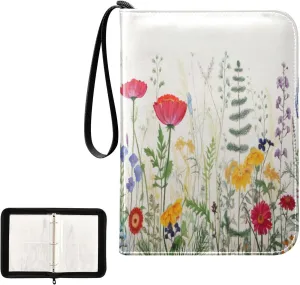 Kigai Colorful Flowers Card Binder 4-Pocket Trading Card Binder Game Card Collection Binder Album Holder with 50 Removable Sleeves Up to 400 Sports Cards
