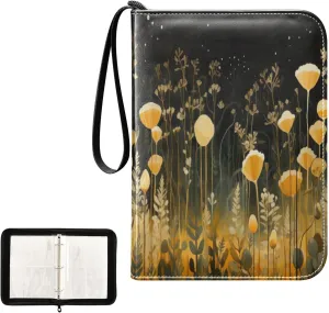 Kigai Colorful Flowers Card Binder 4-Pocket Trading Card Binder Game Card Collection Binder Album Holder with 50 Removable Sleeves Up to 400 Sports Cards