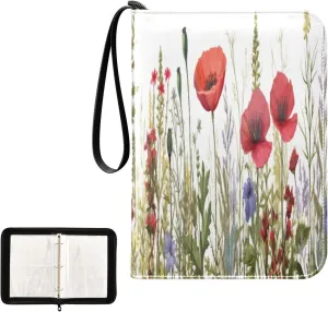 Kigai Colorful Flowers Card Binder 4-Pocket Trading Card Binder Game Card Collection Binder Album Holder with 50 Removable Sleeves Up to 400 Sports Cards