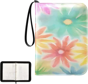Kigai Colorful Flowers Card Binder 4-Pocket Trading Card Binder Game Card Collection Binder Album Holder with 50 Removable Sleeves Up to 400 Sports Cards