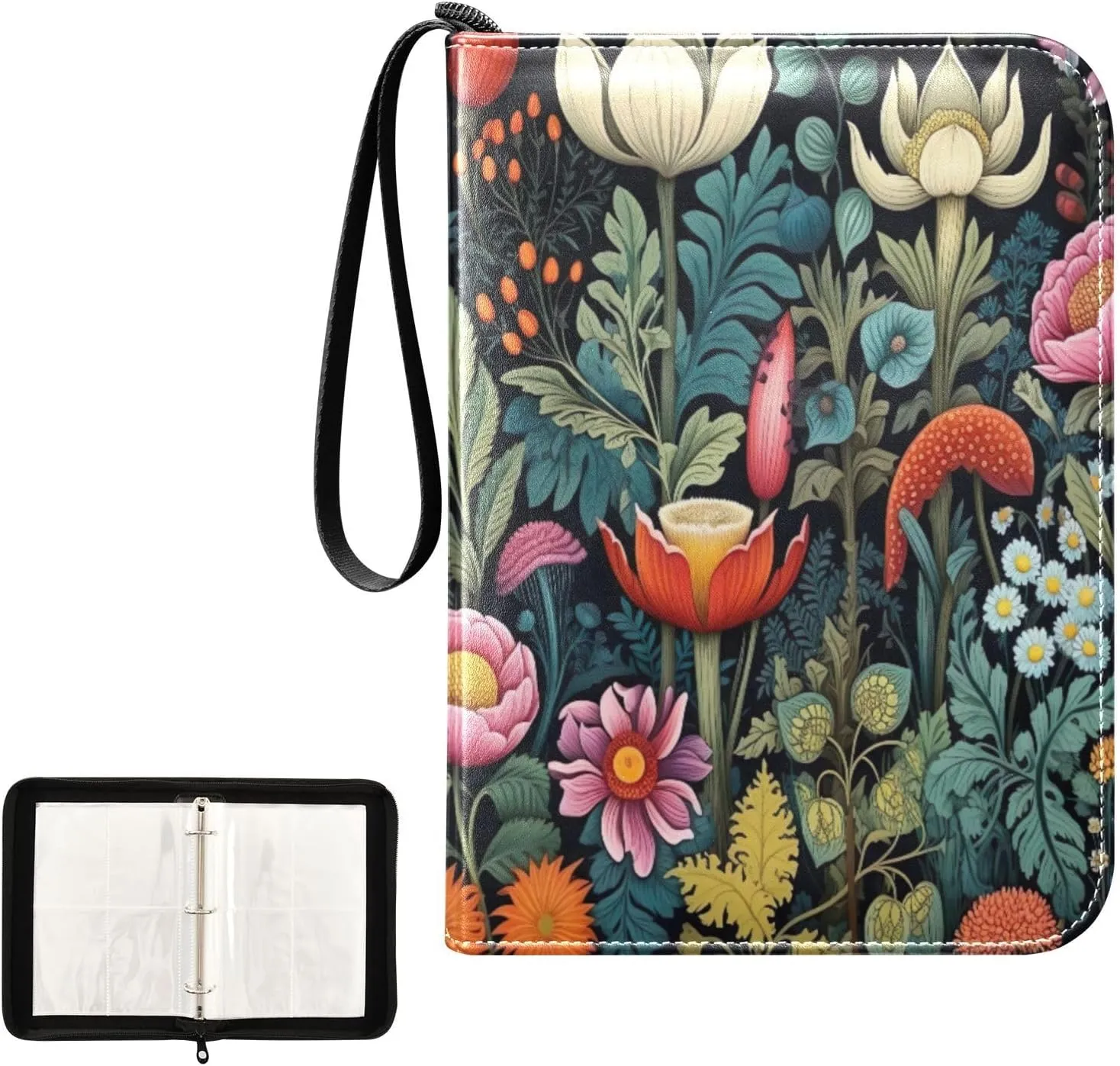 Kigai Colorful Flowers Card Binder 4-Pocket Trading Card Binder Game Card Collection Binder Album Holder with 50 Removable Sleeves Up to 400 Sports Cards
