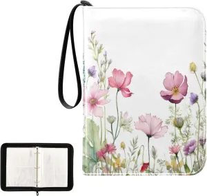 Kigai Colorful Flowers Card Binder 4-Pocket Trading Card Binder Game Card Collection Binder Album Holder with 50 Removable Sleeves Up to 400 Sports Cards