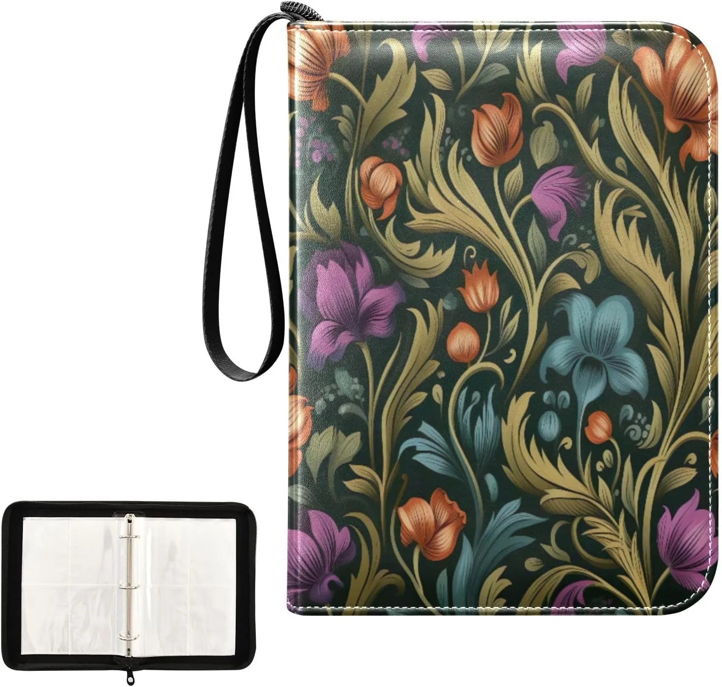 Kigai Colorful Flowers Card Binder 4-Pocket Trading Card Binder Game Card Collection Binder Album Holder with 50 Removable Sleeves Up to 400 Sports Cards