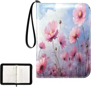 Kigai Colorful Flowers Card Binder 4-Pocket Trading Card Binder Game Card Collection Binder Album Holder with 50 Removable Sleeves Up to 400 Sports Cards