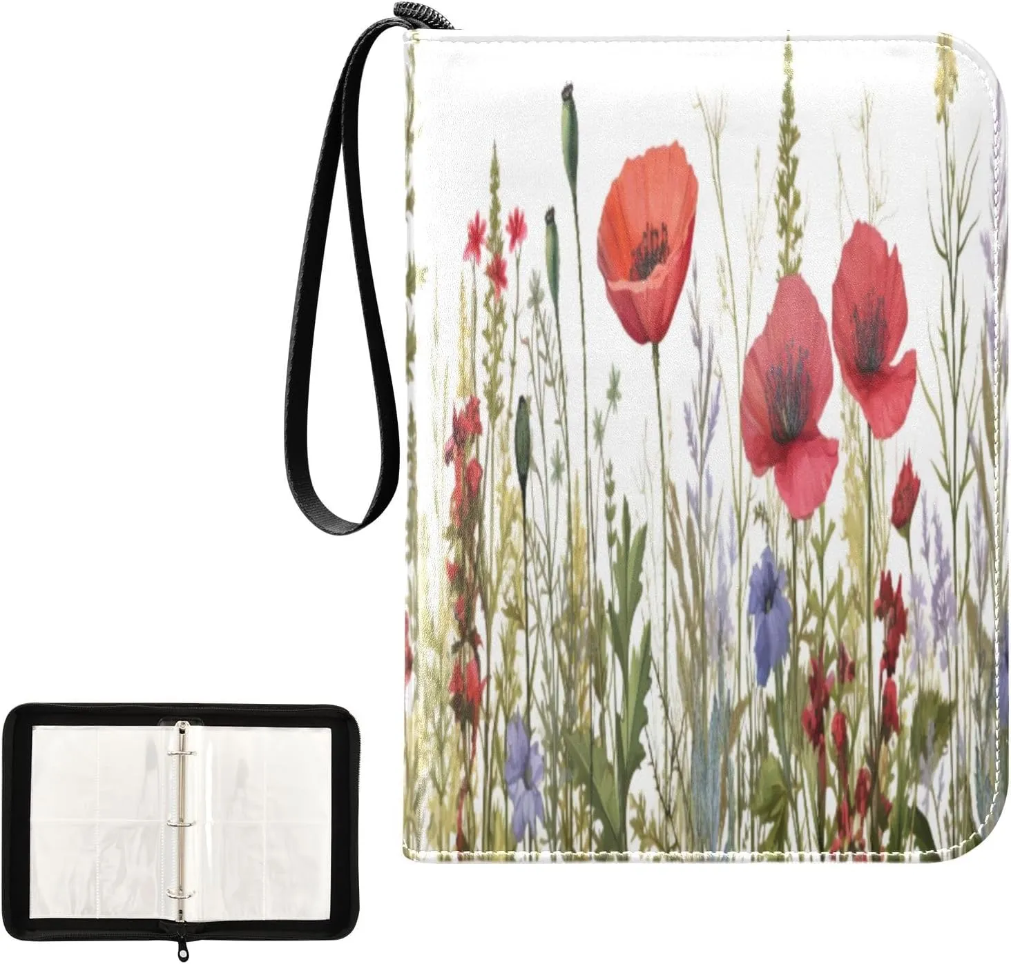 Kigai Colorful Flowers Card Binder 4-Pocket Trading Card Binder Game Card Collection Binder Album Holder with 50 Removable Sleeves Up to 400 Sports Cards