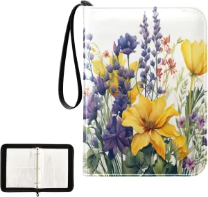 Kigai Colorful Flowers Card Binder 4-Pocket Trading Card Binder Game Card Collection Binder Album Holder with 50 Removable Sleeves Up to 400 Sports Cards