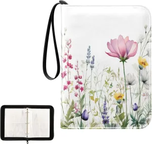 Kigai Colorful Flowers Card Binder 4-Pocket Trading Card Binder Game Card Collection Binder Album Holder with 50 Removable Sleeves Up to 400 Sports Cards