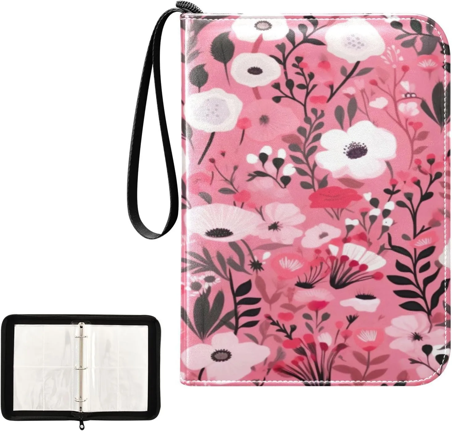 Kigai Colorful Flowers Card Binder 4-Pocket Trading Card Binder Game Card Collection Binder Album Holder with 50 Removable Sleeves Up to 400 Sports Cards