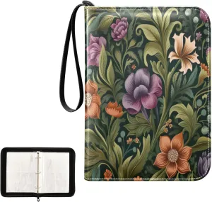 Kigai Colorful Flowers Card Binder 4-Pocket Trading Card Binder Game Card Collection Binder Album Holder with 50 Removable Sleeves Up to 400 Sports Cards